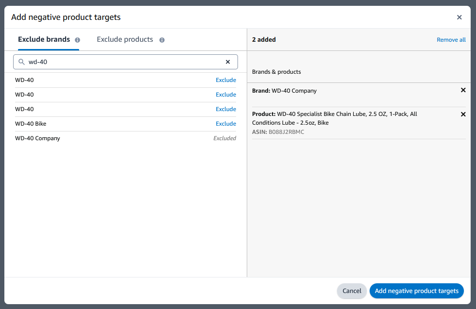 negative product targets