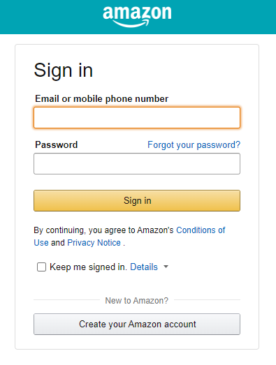 amazon account login screen